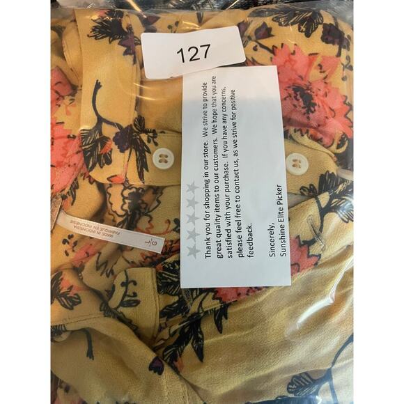 Free People Easy Girl Tunic High-Low Top L Yellow Floral Bell Sleeve - Picture 7 of 9